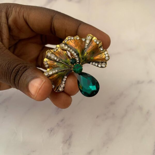 GREEN FAN BROOCH