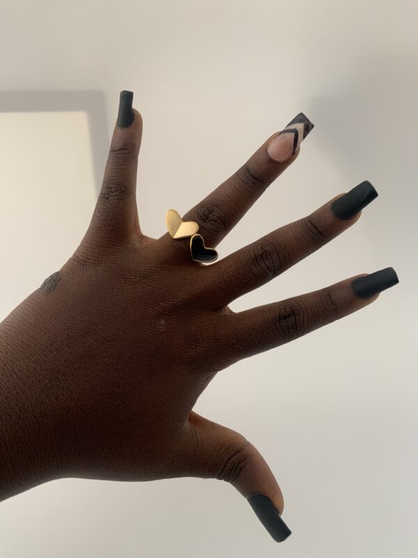 BLACK&GOLD HEART RING 7