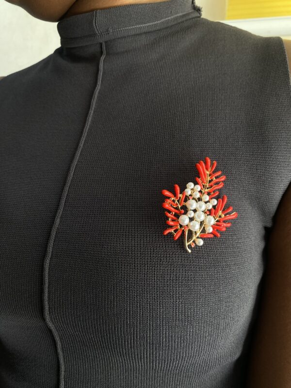 RED PEARLED BROOCH