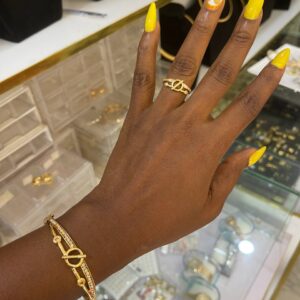 UNIQUE 3TONE O BANGLE ND RING SET