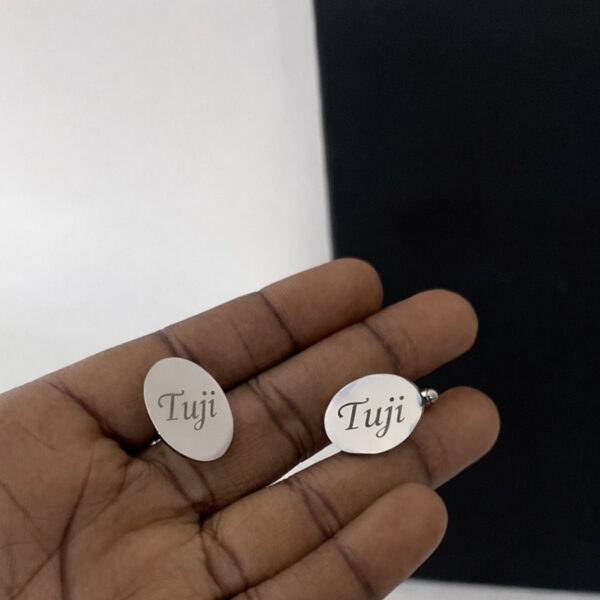ENGRAVE OVAL SILVER CUFFLINKS