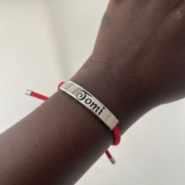 ENGRAVE RED AND SLIVER ADJUSTABLE BRACELET